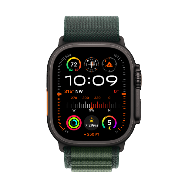 Apple Watch Ultra 2 Cellular 49mm  Black Titanium Case with Dark Green Alpine Loop - M